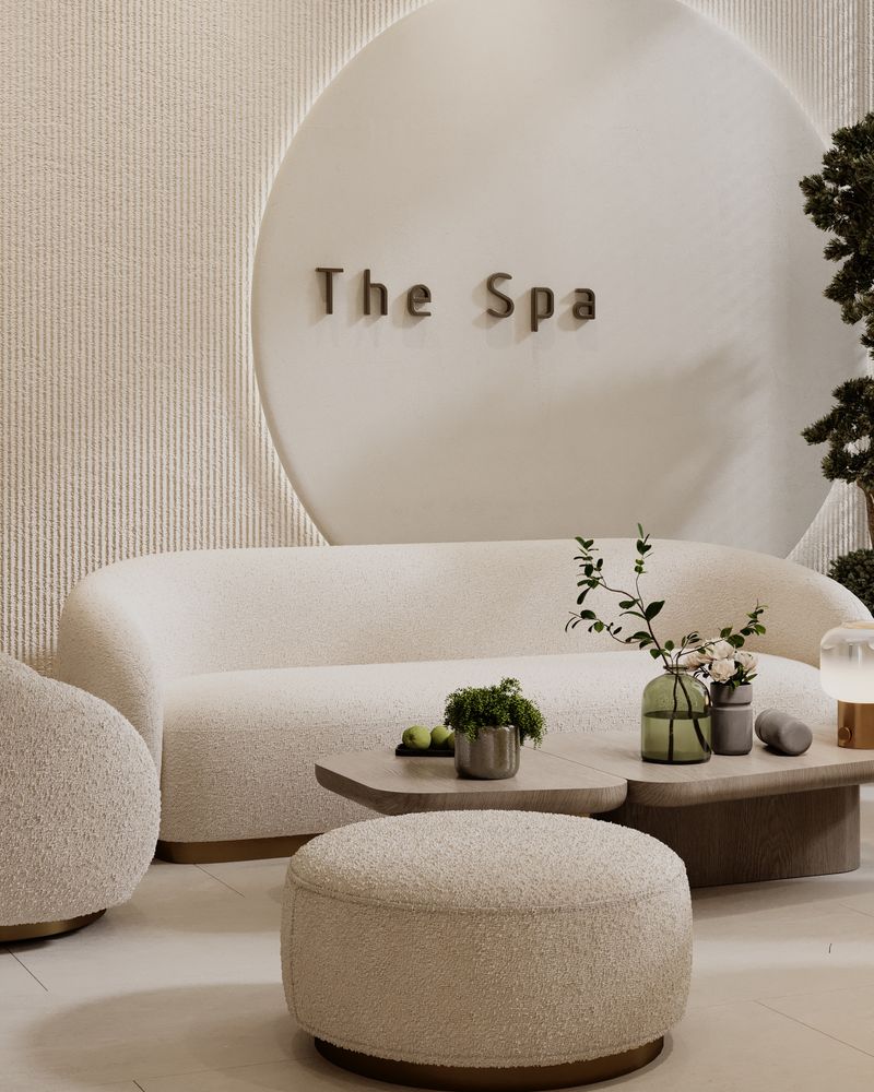 Elegant modern interior of Veloura Skin Studio with warm, minimalist design