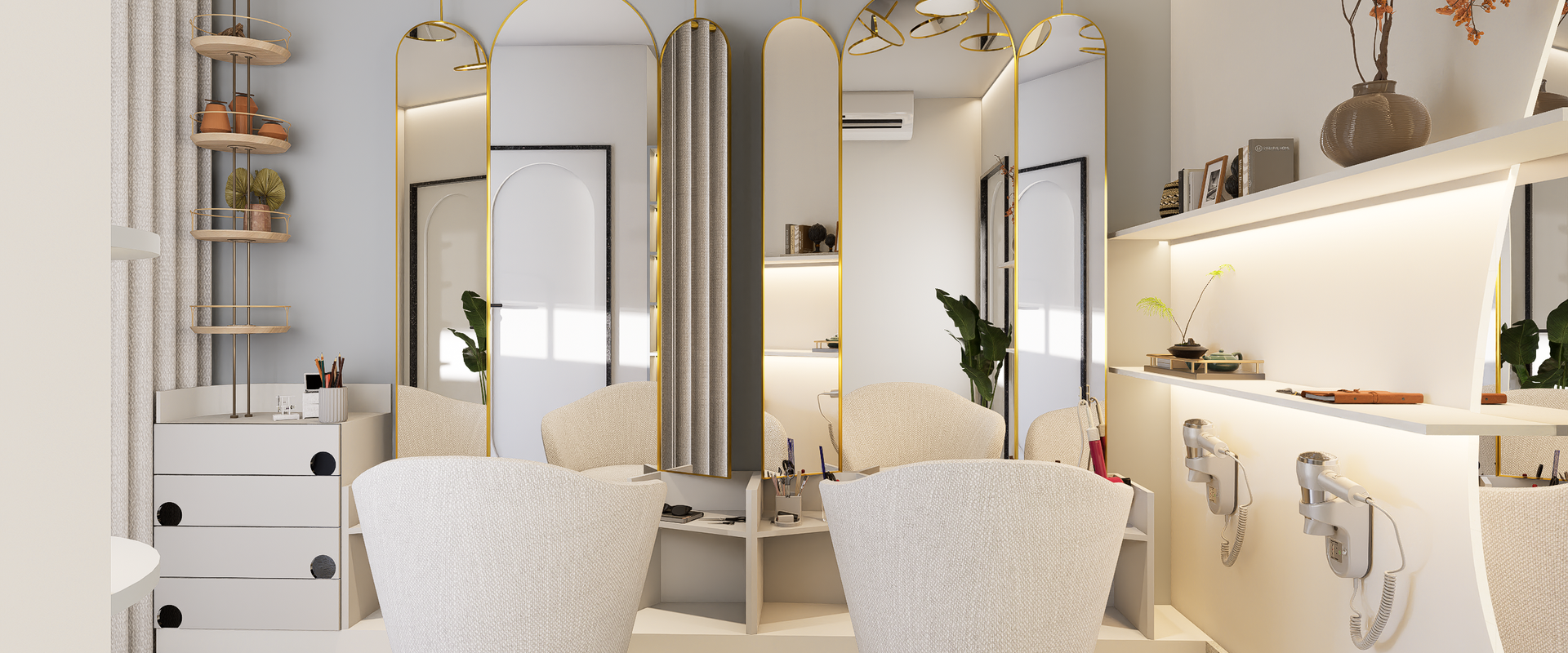 Calm, elevated interior of Veloura Skin Studio reception area